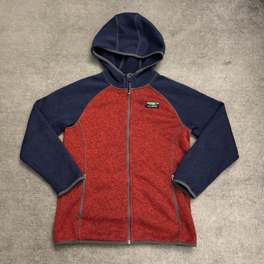 L.L.Bean Hooded Full Zip Sweater Fleece Jacket Colorblock Youth